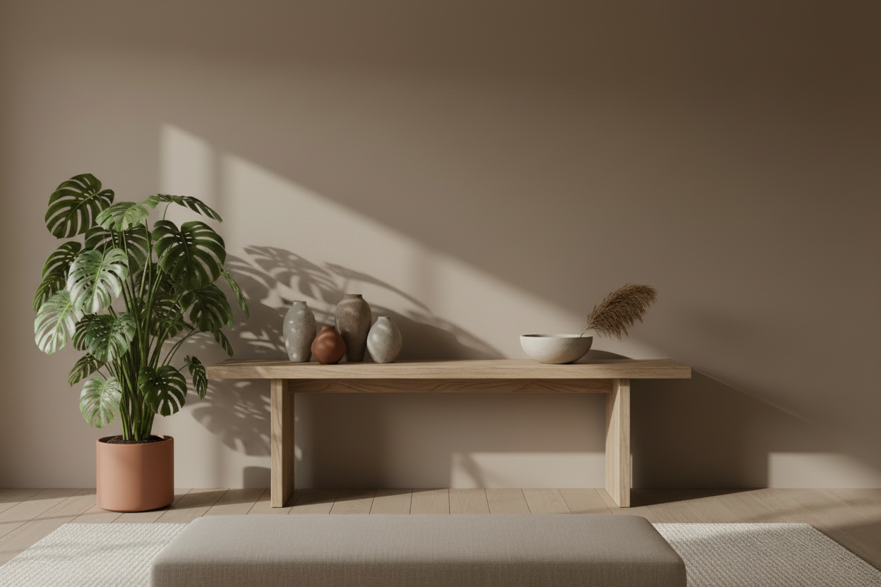 use organic shaped decor and add a big indoor plant